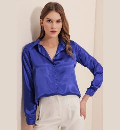 Снимка на Bigdart 3964 Lightly Flowy Satin Shirt - Sax