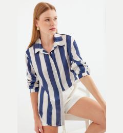 Снимка на Bigdart 3964 Lightly Flowy Striped Satin Shirt - Navy Blue