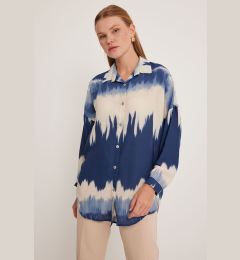 Снимка на Bigdart Women&#39;s Navy Blue Cream Patterned Oversize Shirt 5923