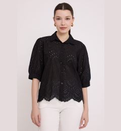 Снимка на Bigdart Women's Black Scalloped Short Sleeve Shirt 20241