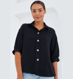 Снимка на Bigdart Women's Black Short Sleeve Oversize Linen Shirt 20240