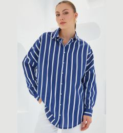 Снимка на Bigdart Women's Navy Blue White Striped Oversize Basic Shirt 20254