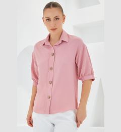 Снимка на Bigdart Women's Pink Short Sleeve Oversize Linen Shirt 20240