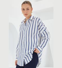 Снимка на Bigdart Women's White Navy Blue Striped Oversize Basic Shirt 20254