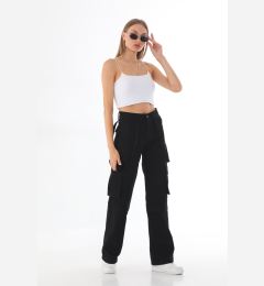 Снимка на BİKELİFE Women's Black High Waist Multi Pockets Strap Detail Straight Fit Cargo Pants