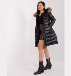 Снимка на Black quilted winter jacket with fur