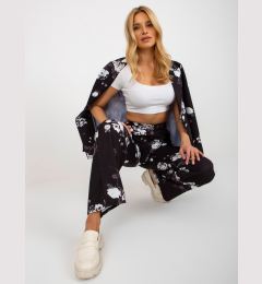 Снимка на Black wide fabric trousers with roses from the suit