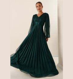 Снимка на By Saygı Front Back V Neck Balloon Sleeve Pleated Long Tulle Dress