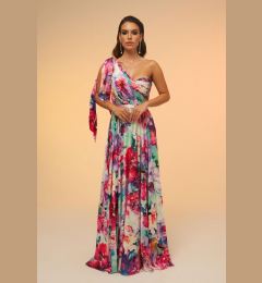 Снимка на Carmen Fuchsia Printed Single Sleeve Long Evening Dress