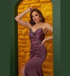 Снимка на Carmen Lavender Satin Strapless Embroidered Long Evening Dress