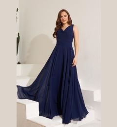 Снимка на Carmen Navy Blue Chiffon Collar Long Evening Dress And Invitation Dress