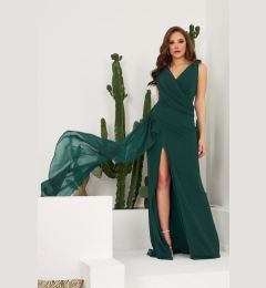 Снимка на Carmen Petrol Chiffon Long Evening Dress And Invitation Dress With Stones On The Shoulder