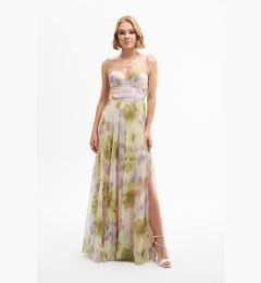 Снимка на Carmen Pistachio Green Printed Slit Long Evening Dress