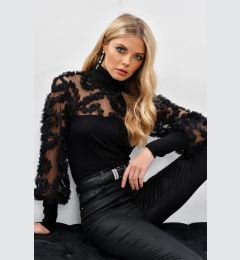 Снимка на Cool & Sexy Women's Black Blouse with Tulle Sleeves and Ruffle Accessory BK894