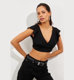 Снимка на Cool & Sexy Women's Black Flounce Crop Blouse B2589