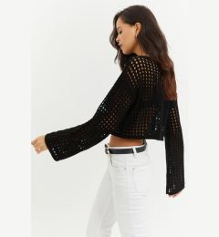 Снимка на Cool & Sexy Women's Black Spanish Sleeve Openwork Knitwear Short Blouse