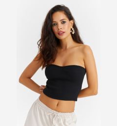 Снимка на Cool & Sexy Women's Black Sweetheart Collar Crop Blouse Yi2452