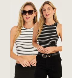 Снимка на Cool & Sexy Women's Black-White Double Striped Crop Blouse CG346