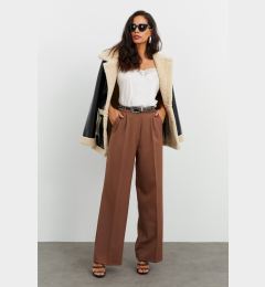 Снимка на Cool & Sexy Women's Brown Palazzo Woven Trousers MLK01