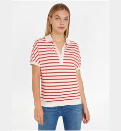 Снимка на Cream-red women's striped polo shirt Tommy Hilfiger - Women