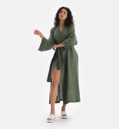 Снимка на Dagi Green Linen Long Kimono