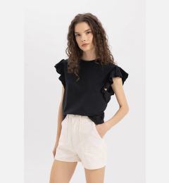 Снимка на DEFACTO 100% Cotton Regular Cut Crew Neck Ruffle Detail Short Sleeve T-Shirt