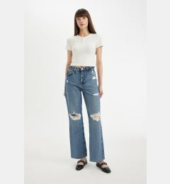 Снимка на DEFACTO 90's Wide Leg Ripped Detailed High Waist Long Jean Trousers