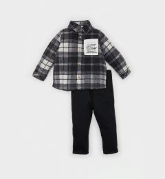 Снимка на DEFACTO Baby Boy 2-Piece Set Plaid Lumberjack Long Sleeve Shirt Elastic Waist Trousers