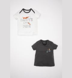 Снимка на DEFACTO Baby Boy Newborn Envelope Collar Dog Printed Combed Cotton 2-Piece Short Sleeve T-Shirt