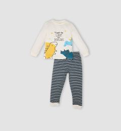 Снимка на DEFACTO Baby Boy Pajama Set Crew Neck Dinosaur Printed Long Sleeve Top Striped Bottom