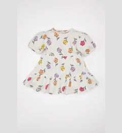 Снимка на DEFACTO Baby Girl Floral Short Sleeve Waffle Dress