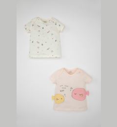 Снимка на DEFACTO Baby Girl Newborn Envelope Collar Sea Printed Combed Cotton 2-Pack Short Sleeve T-Shirt