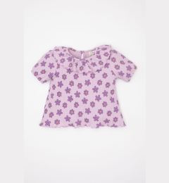 Снимка на DEFACTO Baby Girl Ruffle Collar Floral Waffle Short Sleeve T-Shirt