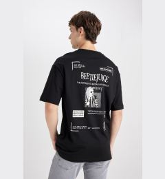 Снимка на DEFACTO Beetlejuice (1988) Black Boxy Fit Crew Neck Back Printed Cotton Short Sleeve T-Shirt