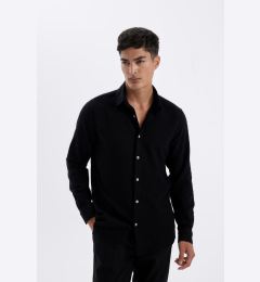 Снимка на DEFACTO Black Modern Fit Modern Cut Polo Collar Plain Cotton Long Sleeve Shirt