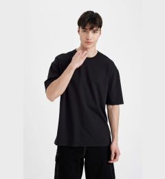 Снимка на DEFACTO Black Oversize Wide Pattern Crew Neck Heavy Fabric Short Sleeve Basic Plain T-Shirt