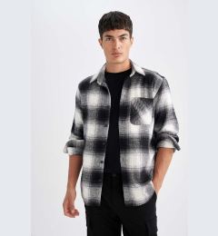 Снимка на DEFACTO Black Regular Fit Regular Cut Button Down Polo Collar Plaid Lumberjack Flannel Long Sleeve Shirt