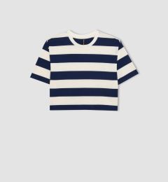 Снимка на DEFACTO Boxy Fit Striped Crew Neck Basic Short Sleeve T-Shirt