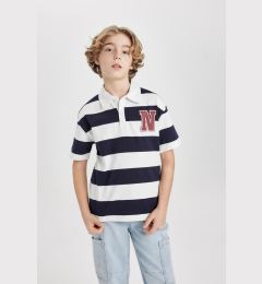 Снимка на DEFACTO Boy Oversize Wide Mold Striped Printed Short Sleeve Polo T-Shirt