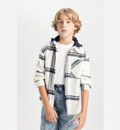 Снимка на DEFACTO Boy Oversize Wide Pattern Checkered Hooded Flannel Long Sleeve Shirt