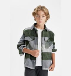 Снимка на DEFACTO Boy Oversize Wide Pattern Checkered Polo Collar Flannel Long Sleeve Shirt