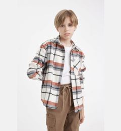 Снимка на DEFACTO Boy Oversize Wide Pattern Polo Collar Flannel Long Sleeve Shirt