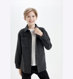 Снимка на DEFACTO Boy Oversize Wide Pattern Polo Collar Long Sleeve Anthracite Shirt