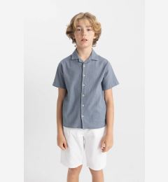 Снимка на DEFACTO Boy Oversize Wide Pattern Polo Collar Seersucker Textured Short Sleeve Shirt