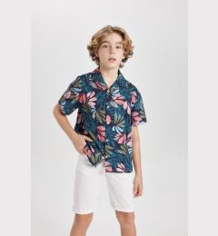 Снимка на DEFACTO Boy Oversize Wide Patterned Polo Collar Linen Look Short Sleeve Shirt