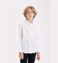 Снимка на DEFACTO Boy Polo Collar Poplin Long Sleeve Basic Plain White School Shirt