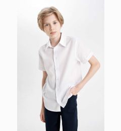 Снимка на DEFACTO Boy Textured White Short Sleeve Basic Plain School Shirt