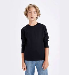 Снимка на DEFACTO Boys Crew Neck Basic Plain Black Long Sleeve School T-Shirt K1686a624au