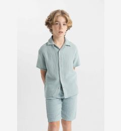 Снимка на DEFACTO Boy's Oversize Wide Pattern Polo Collar Muslin Short Sleeve Shirt