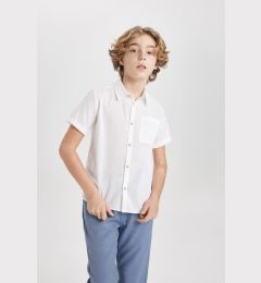 Снимка на DEFACTO Boy's Polo Collar Linen Look Short Sleeve Basic Shirt